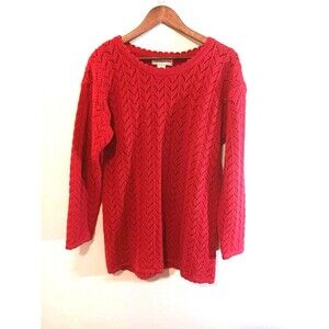 Vintage 90s Paris Sports Club Red Ramie Cotton Chevron Lace Knit Sweater Size M